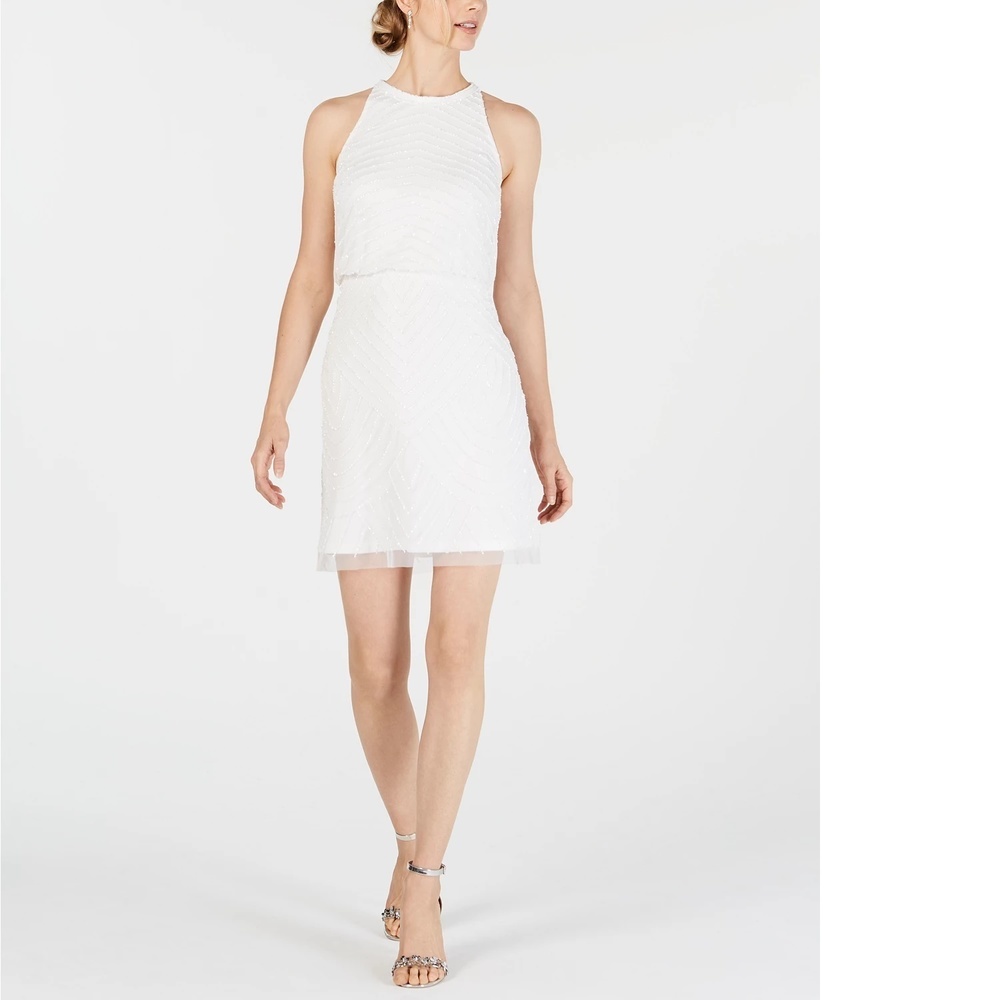 Adrianna Papell Women's Embellished Blouson Sheath Dress White Size 10